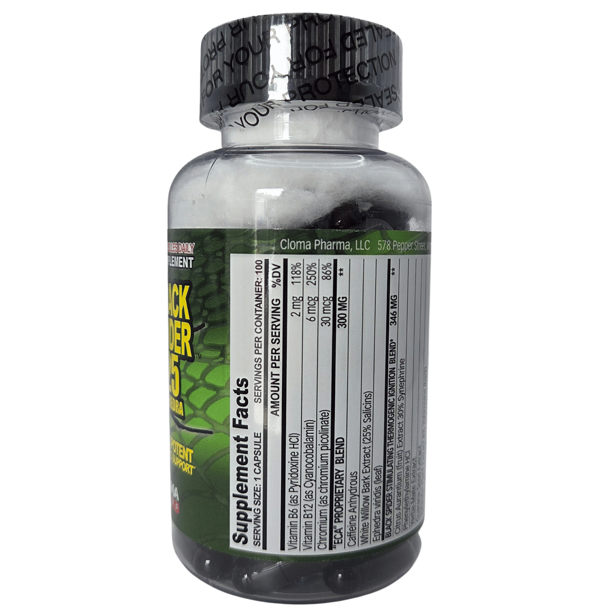 BLACK SPIDER 25 CLOMA PHARMA – TERMOGÉNICO 100 CÁPSULAS