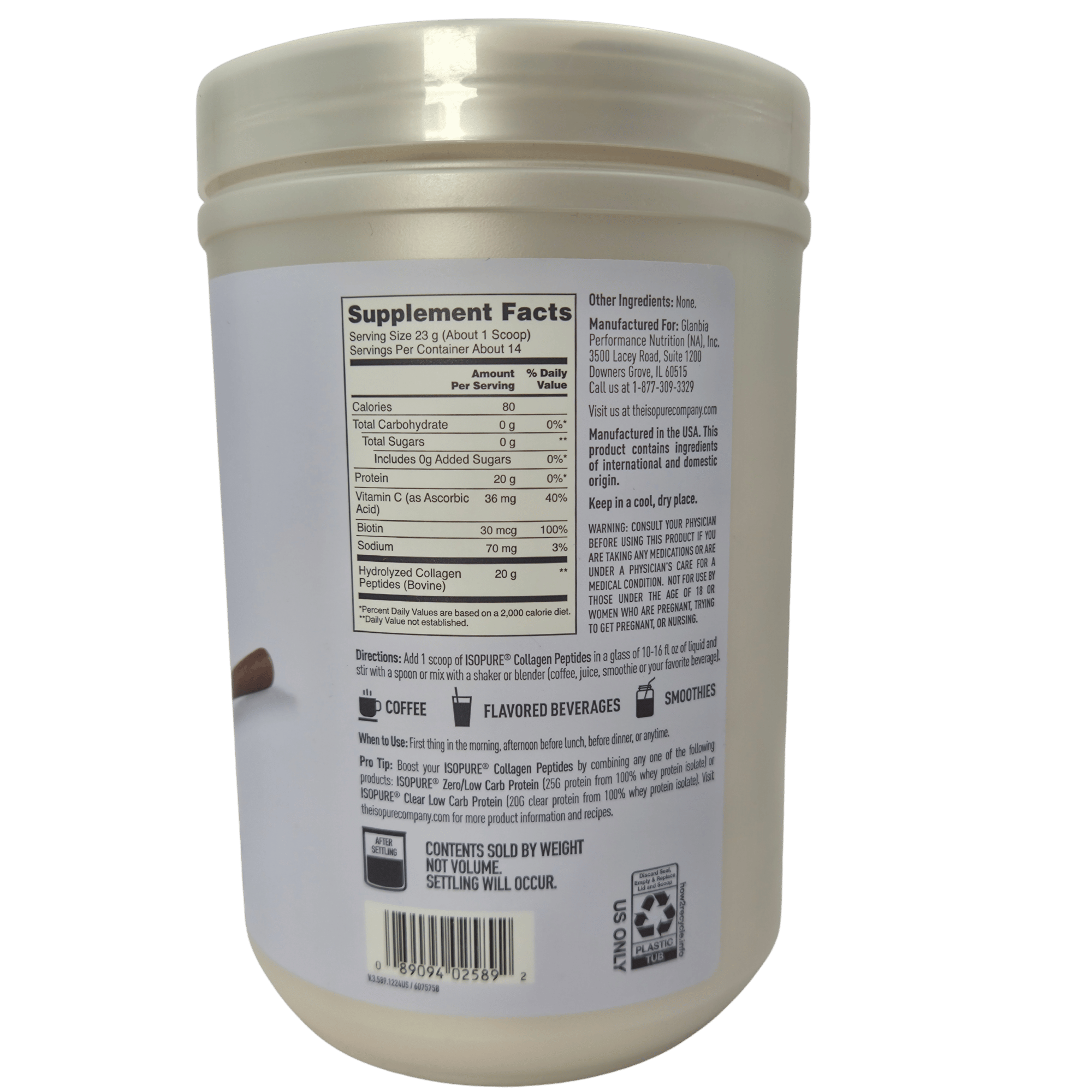 ISOPURE COLLAGEN SIN SABOR 322 G – PÉPTIDOS DE COLÁGENO