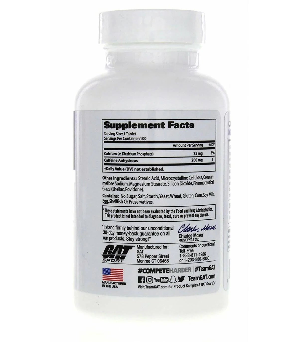 CAFFEINE 200MG 100 TABS | GAT SPORT