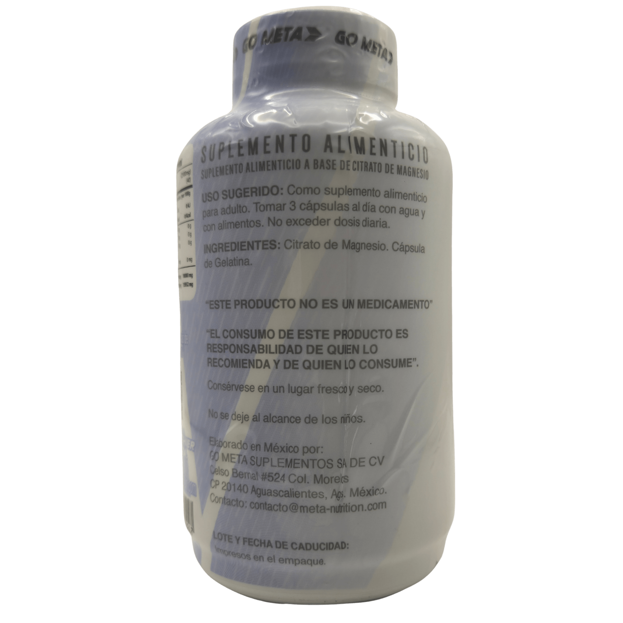 CITRATO DE MAGNESIO META NUTRITION - 120 CÁPSULAS - BIODISPONIBILIDAD Y BIENESTAR - Supplab MX
