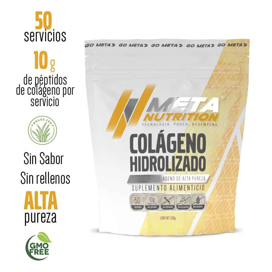 COLÁGENO HIDROLIZADO PURO META NUTRITION | PÉPTIDOS DE COLÁGENO SIN SABOR - Supplab MX