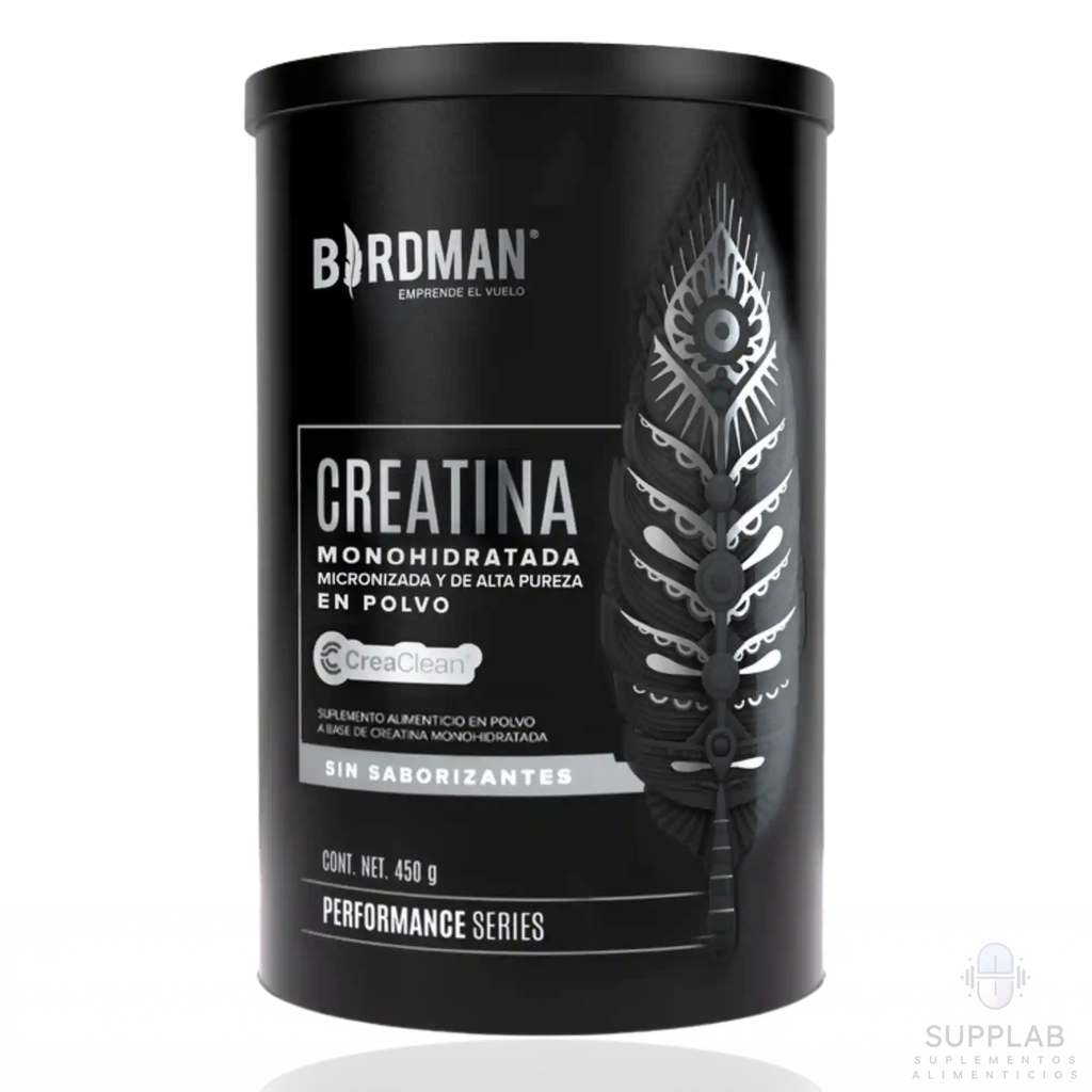 Creatina monohidratada Birdman de 450 g en polvo micronizado, 90 servicios frente
