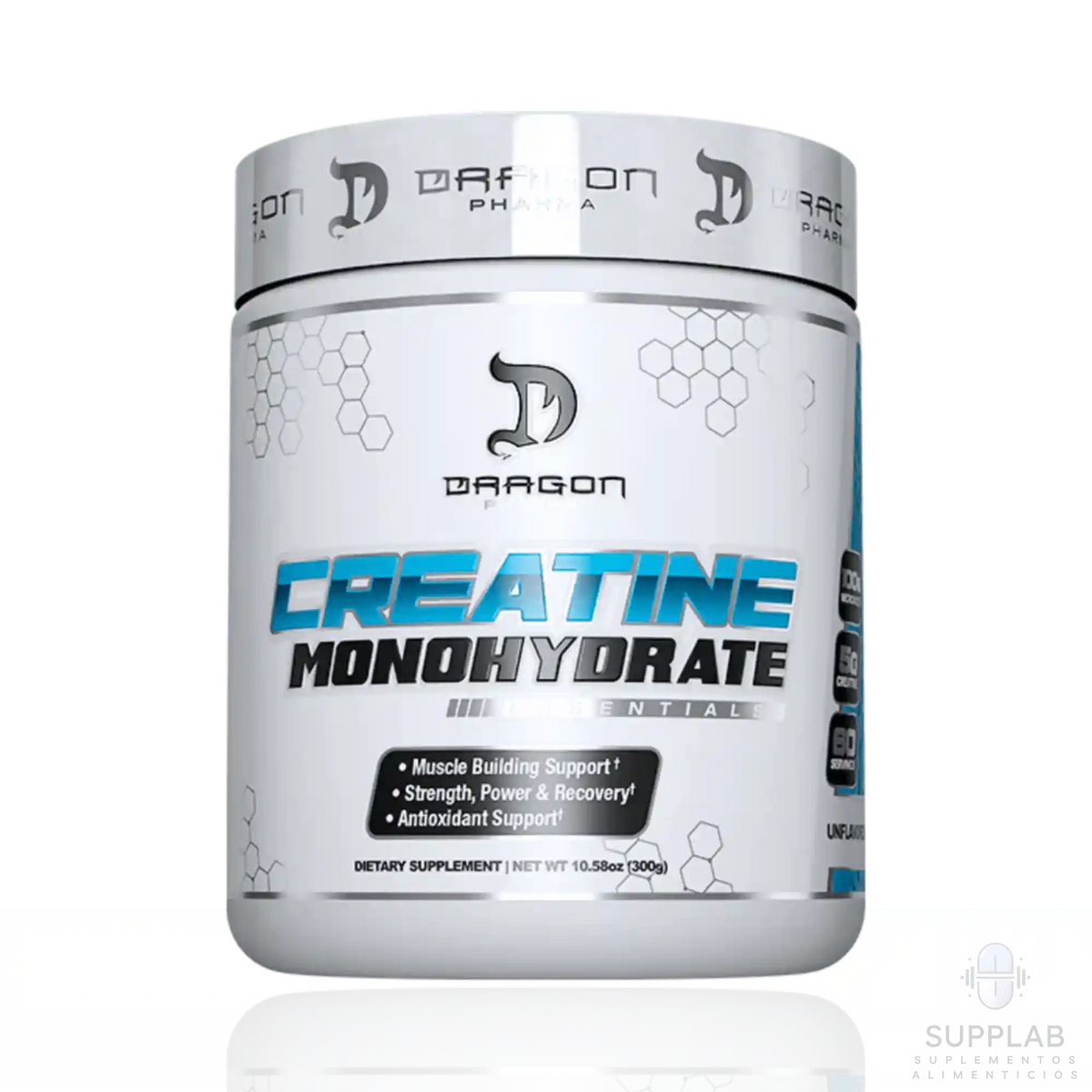 Dragon Pharma Creatine Monohydrate, suplemento de creatina monohidratada en polvo frente 300g