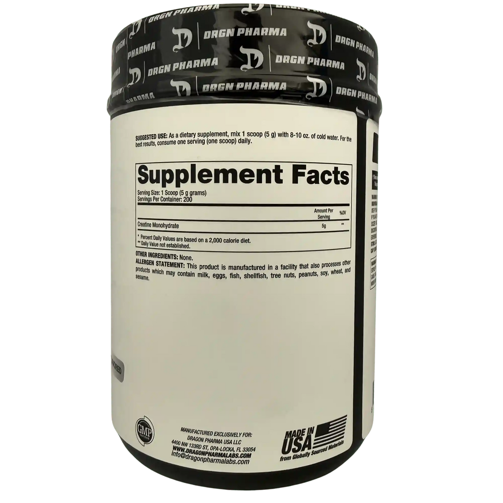 Dragon Pharma Creatine Monohydrate, suplemento de creatina monohidratada en polvo tabla1
