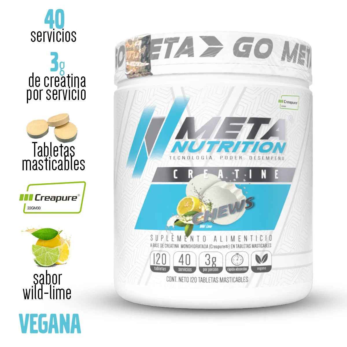 CREATINE CHEWS CREAPURE - 120 TABLETAS - Supplab MX