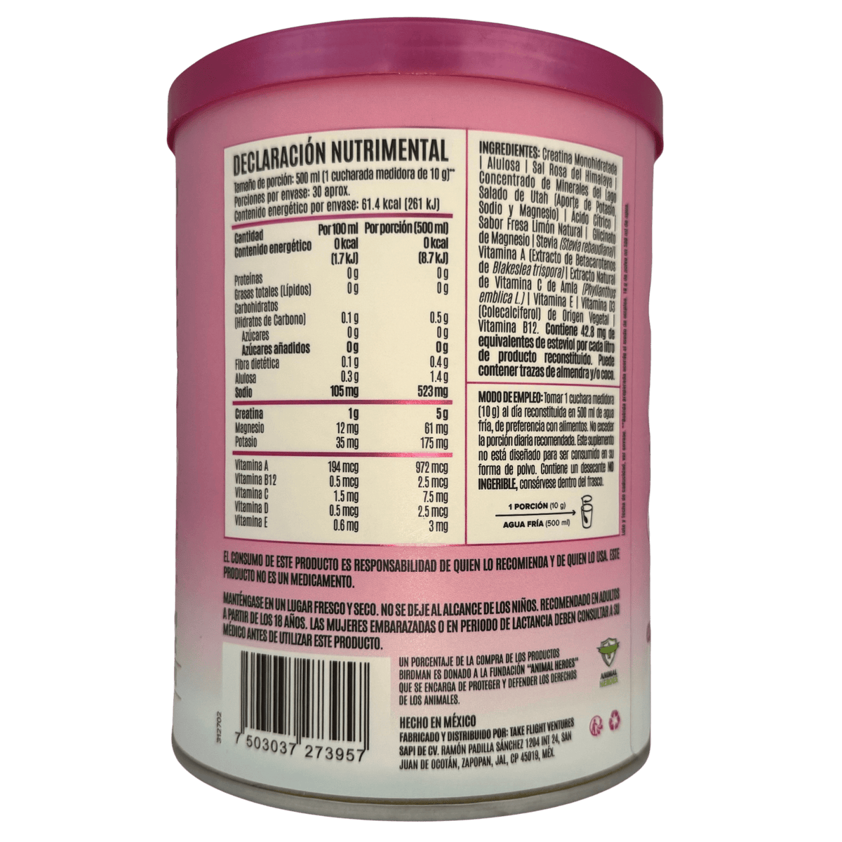 CREATINE ELECTROLYTE REFRESHER BIRDMAN – 30 SERV - Supplab MX