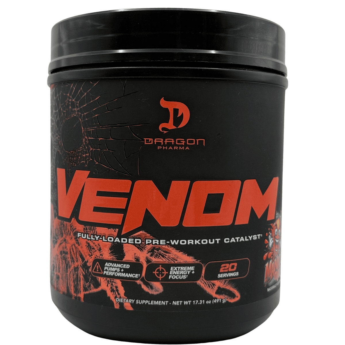 Dragon Pharma Venom Fully Loaded, preentreno en polvo en presentación de 20 servicios mango