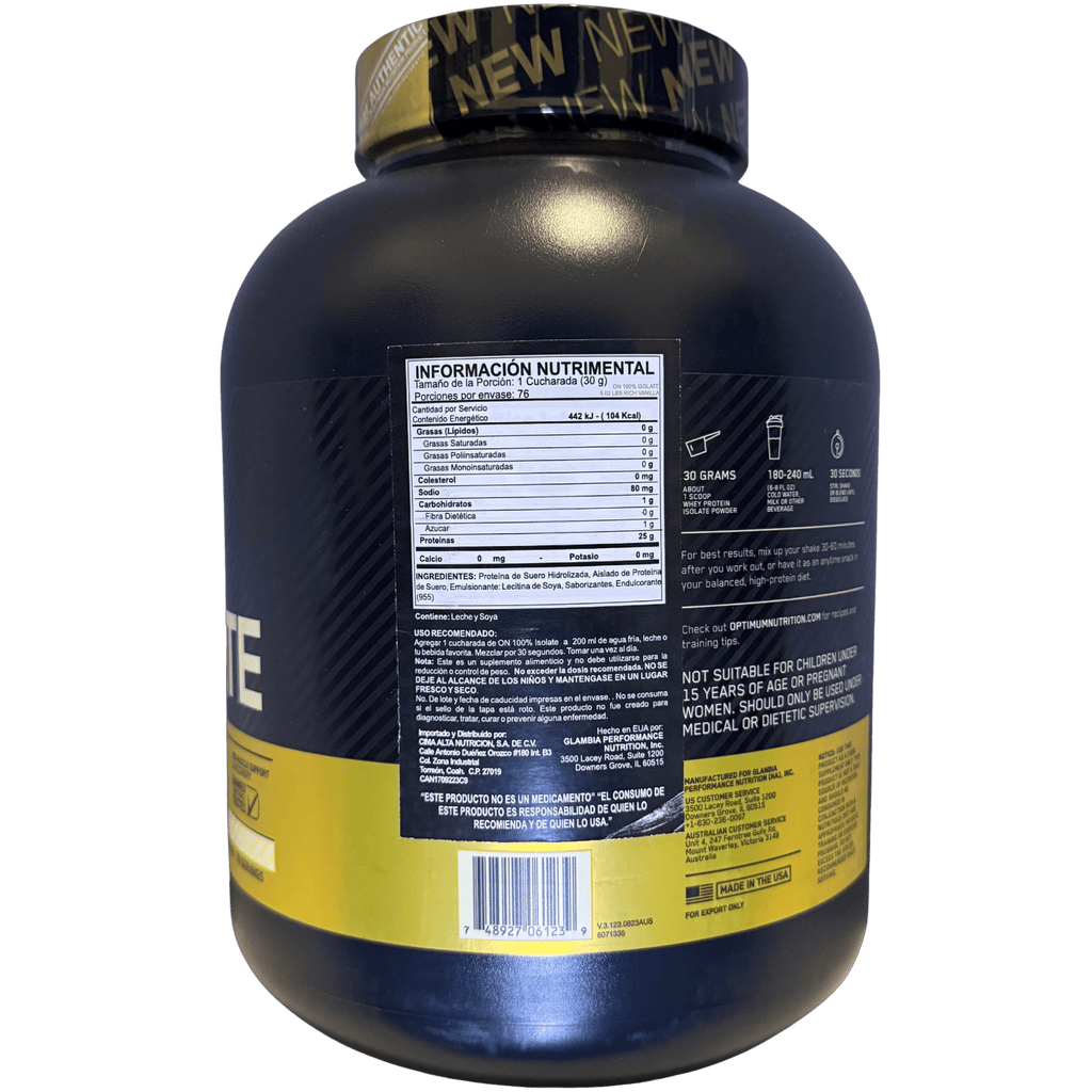 GOLD STANDARD ISOLATE ON – 5 LB PROTEÍNA - Supplab MX