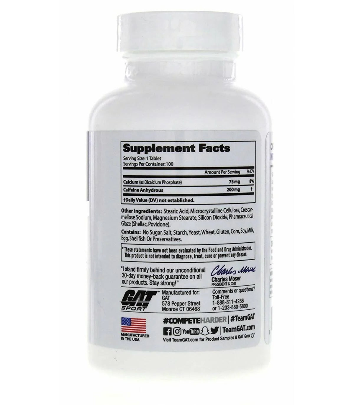 CAFFEINE 200 MG GAT SPORT - 100 TABLETAS - ENERGÍA Y ENFOQUE METABÓLICO