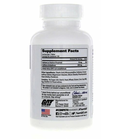 CAFFEINE 200 MG GAT SPORT - 100 TABLETAS - ENERGÍA Y ENFOQUE METABÓLICO