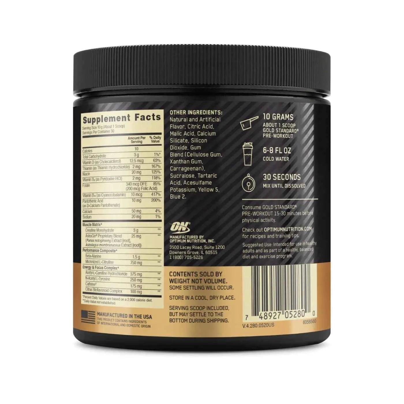 OPTIMUM NUTRITION GOLD STANDARD PRE-WORKOUT - ENERGÍA Y ENFOQUE
