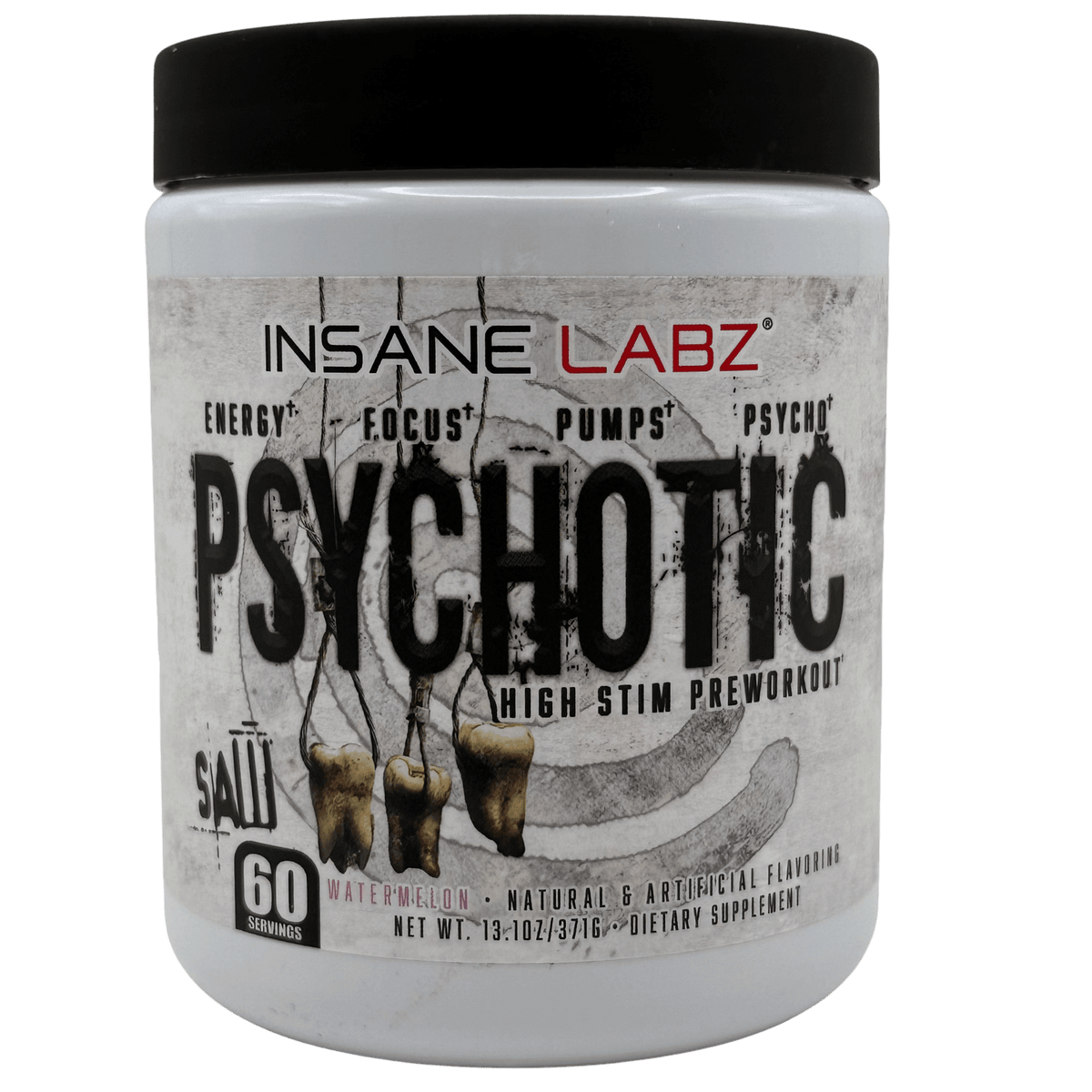 Insane Labz Psychotic Saw, preentreno en polvo en presentación de 60 servicios frontal