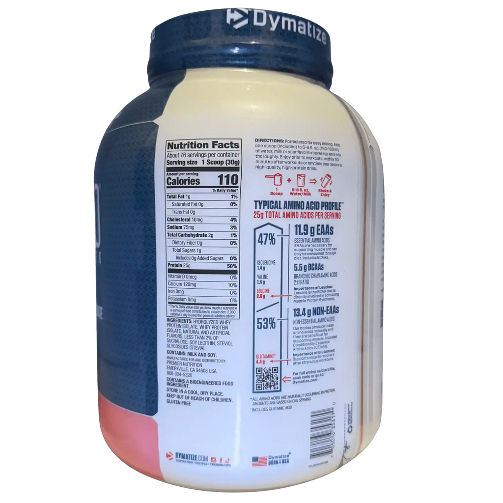 Dymatize ISO100, proteína aislada e hidrolizada de suero en polvo de 5 lb tabla nutricional