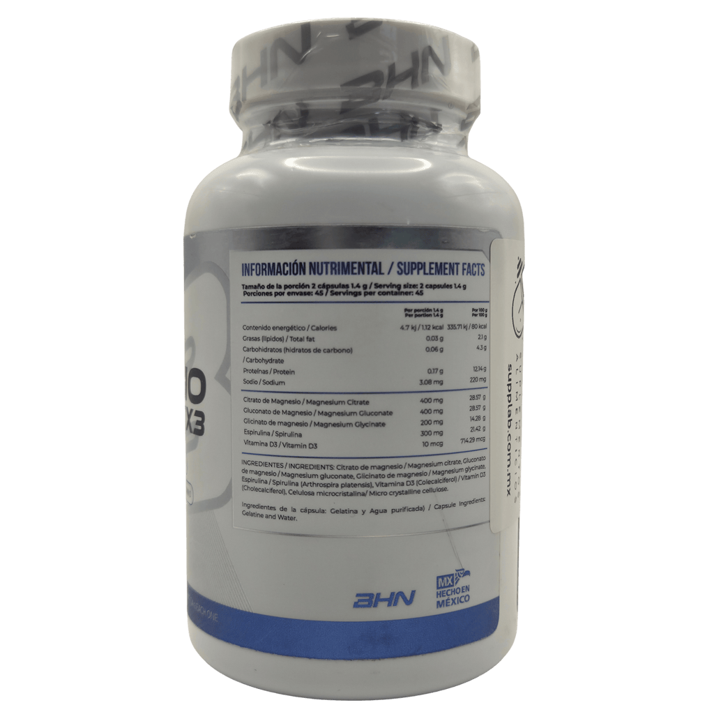 MAGNESIO X3 BHN 90 CÁPSULAS - COMPLEJO TRIPLE DE MÁXIMA ABSORCIÓN - Supplab MX