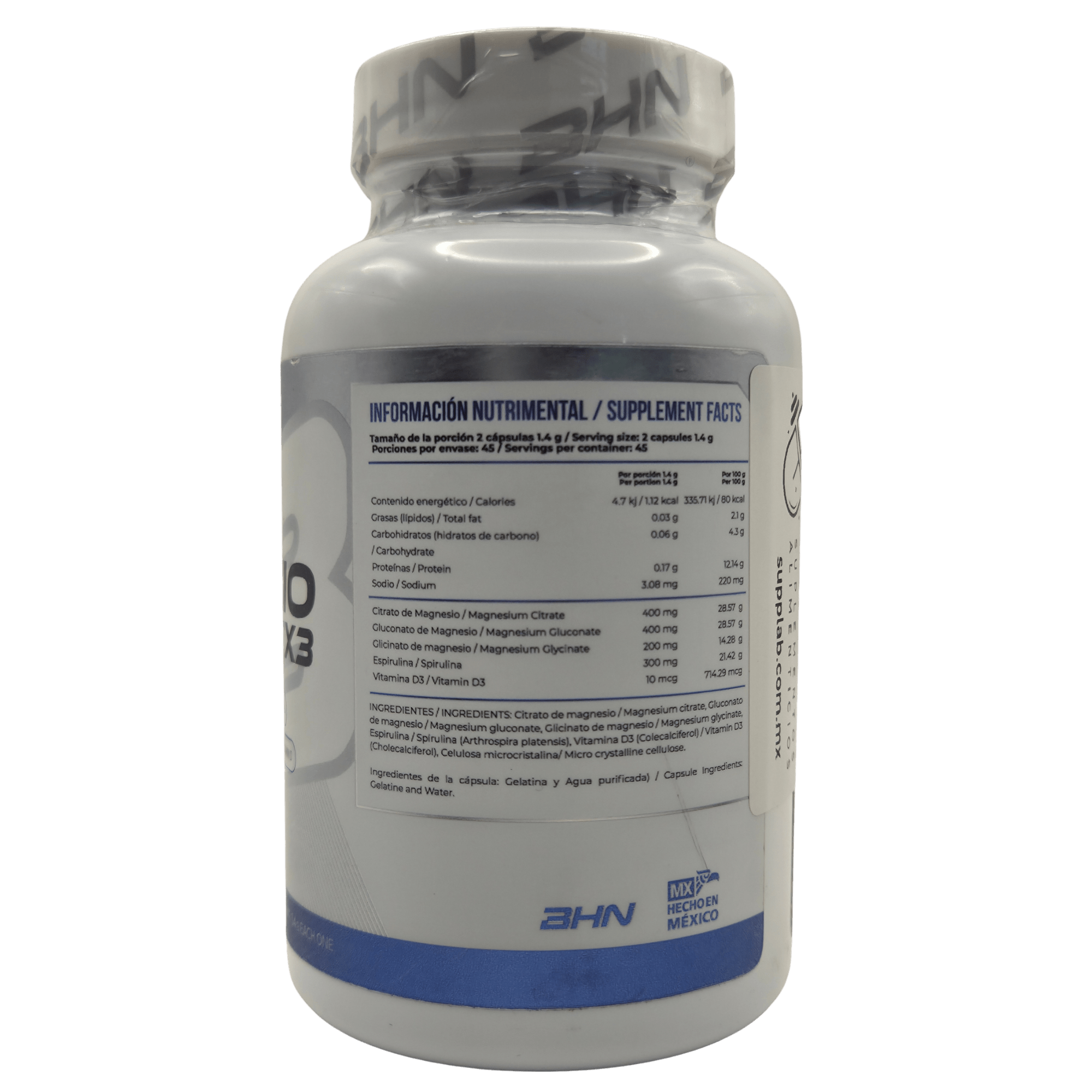 MAGNESIO X3 BHN 90 CÁPSULAS - COMPLEJO TRIPLE DE MÁXIMA ABSORCIÓN - Supplab MX