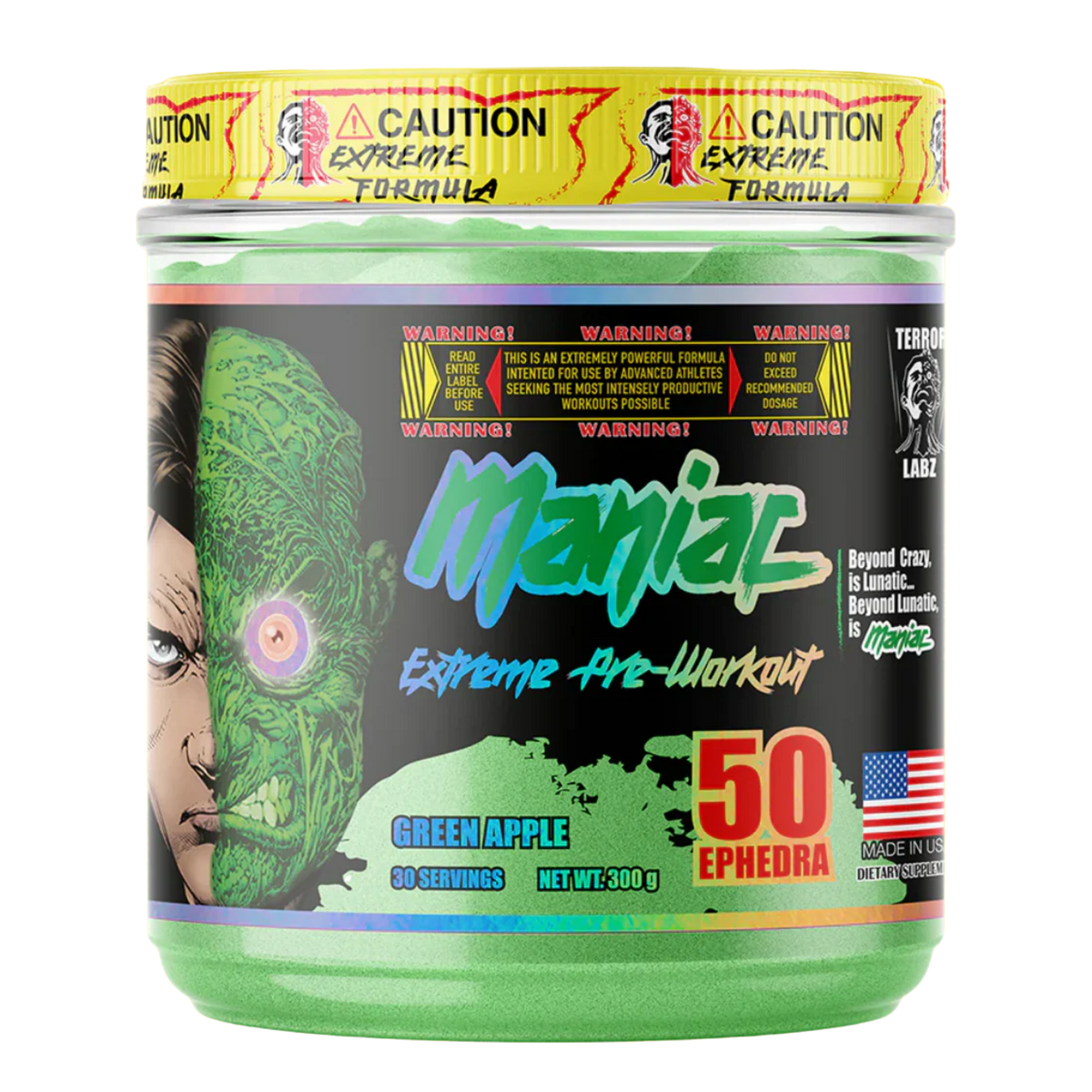 MANIAC TERROR LABZ PRE-ENTRENO EXTREMO - ENERGÍA ESTIMULANTE Y ENFOQUE HARDCORE - Supplab MX