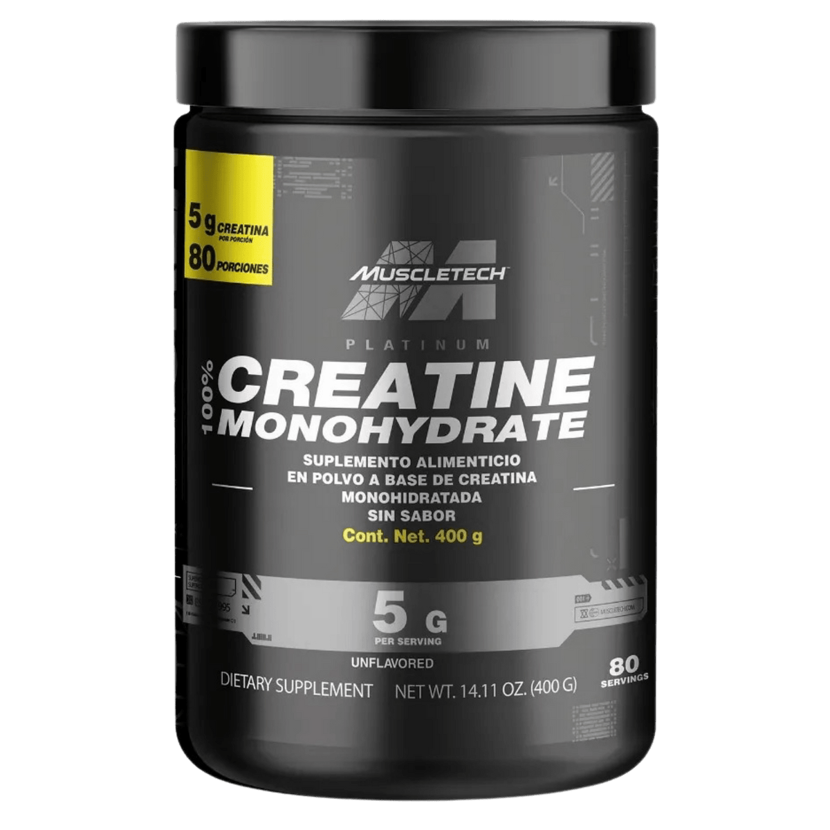 MUSCLETECH PLATINUM CREATINE 400G | CREATINA MONOHIDRATADA 80 PORCIONES - Supplab MX