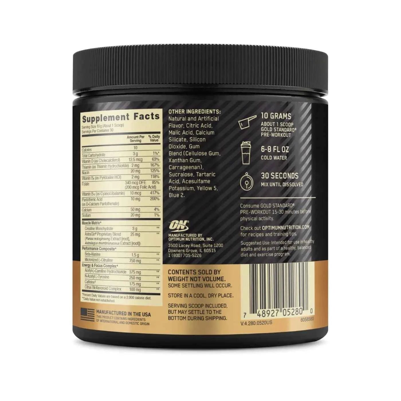 OPTIMUM NUTRITION GOLD STANDARD PRE-WORKOUT - ENERGÍA Y ENFOQUE - Supplab MX
