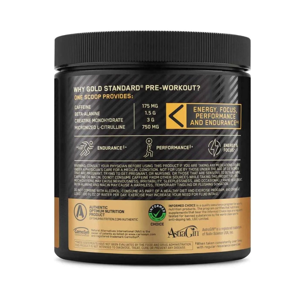 OPTIMUM NUTRITION GOLD STANDARD PRE-WORKOUT - ENERGÍA Y ENFOQUE - Supplab MX