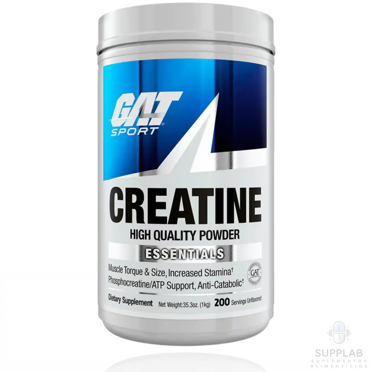 GAT Sport Creatine, creatina monohidratada micronizada en polvo de 1 kg con 200 servicios frente