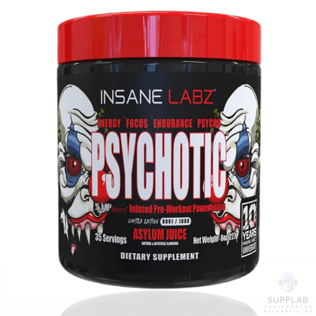 Insane Labz Psychotic Rojo, pre-entreno en polvo de 35 servicios