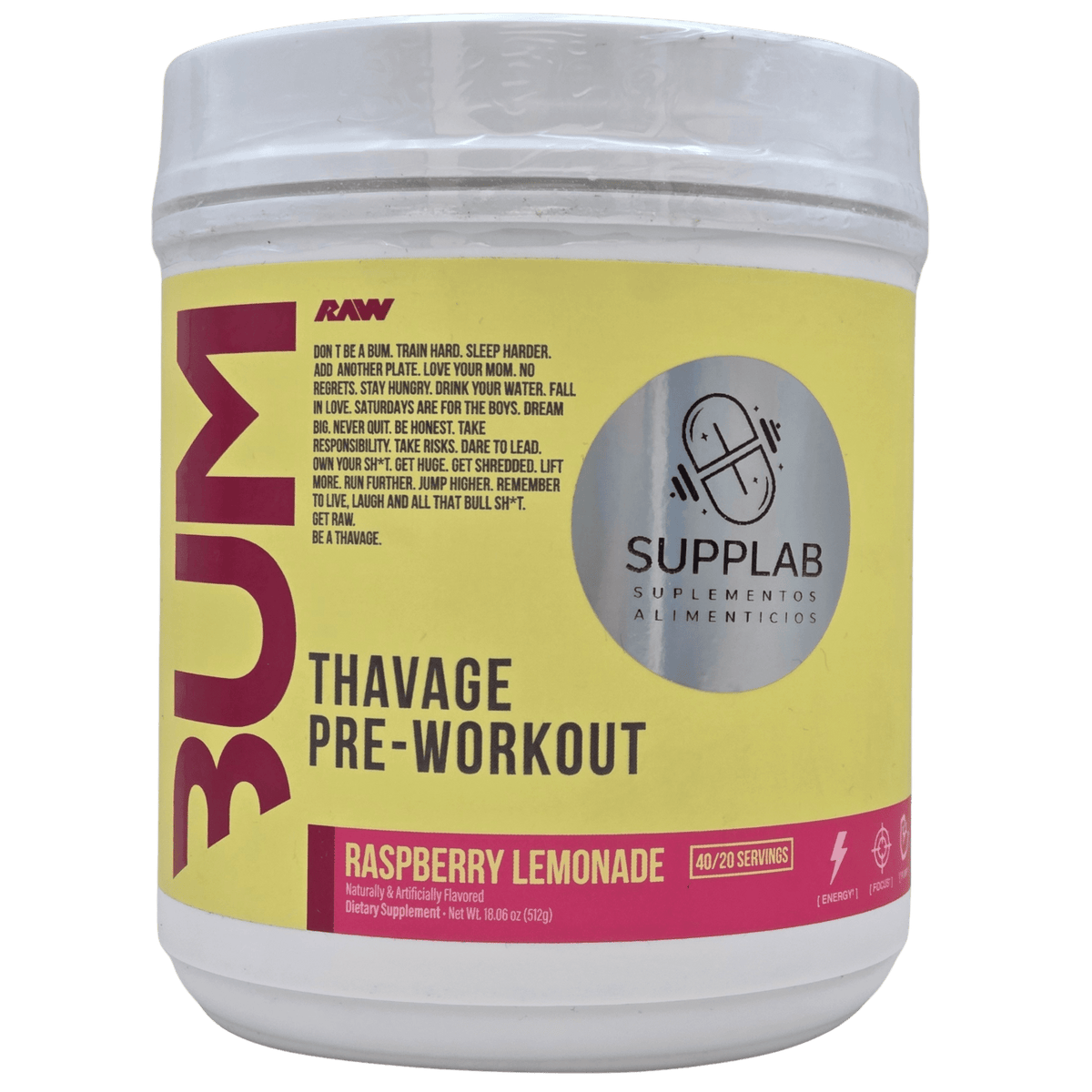 RAW Nutrition CBUM Thavage, preentreno en polvo de 40 servicios raspberry lemonade