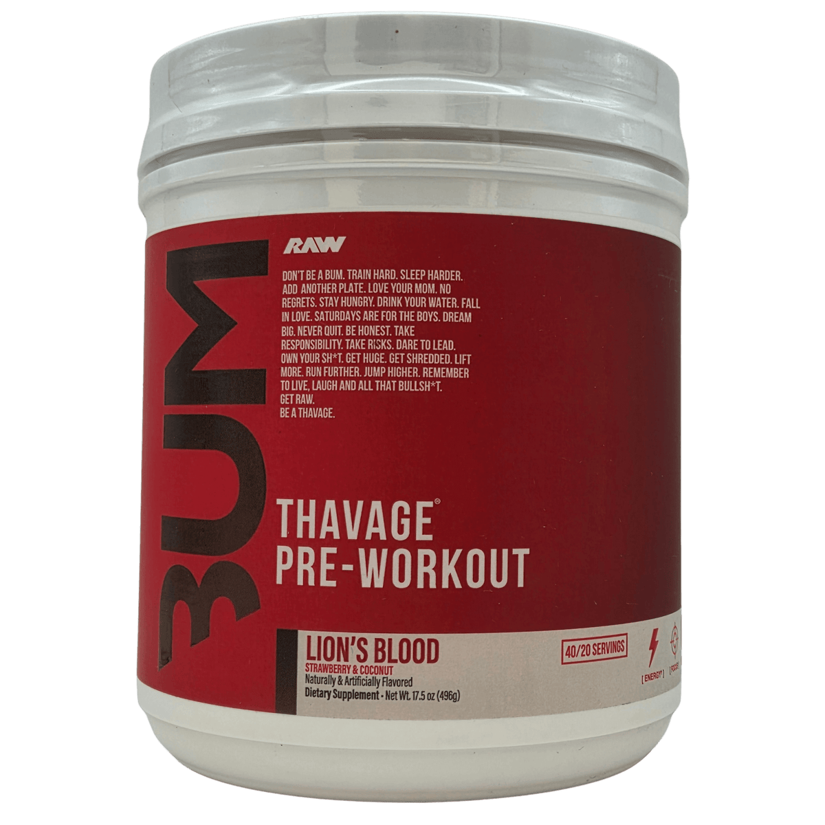 RAW Nutrition CBUM Thavage, preentreno en polvo de 40 servicios lions blood