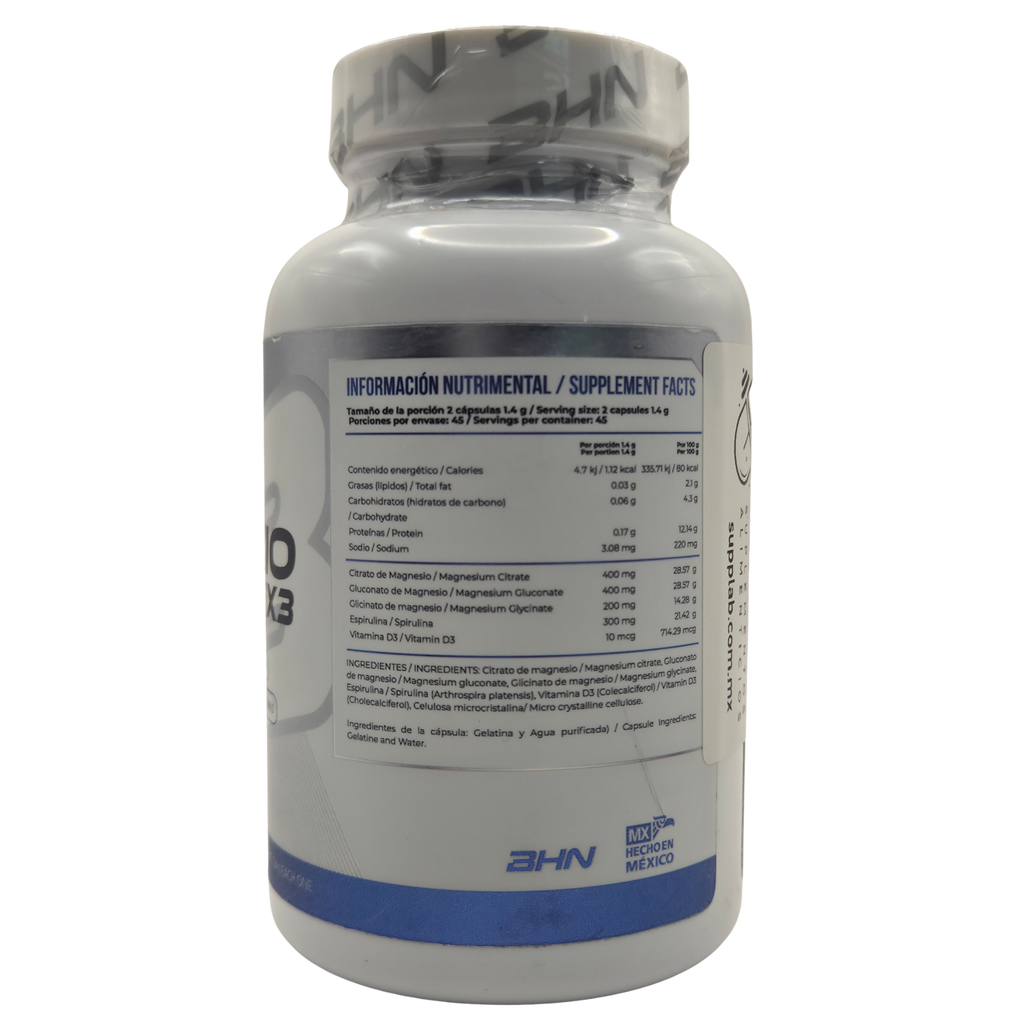 MAGNESIO X3 BHN 90 CÁPSULAS - COMPLEJO TRIPLE DE MÁXIMA ABSORCIÓN