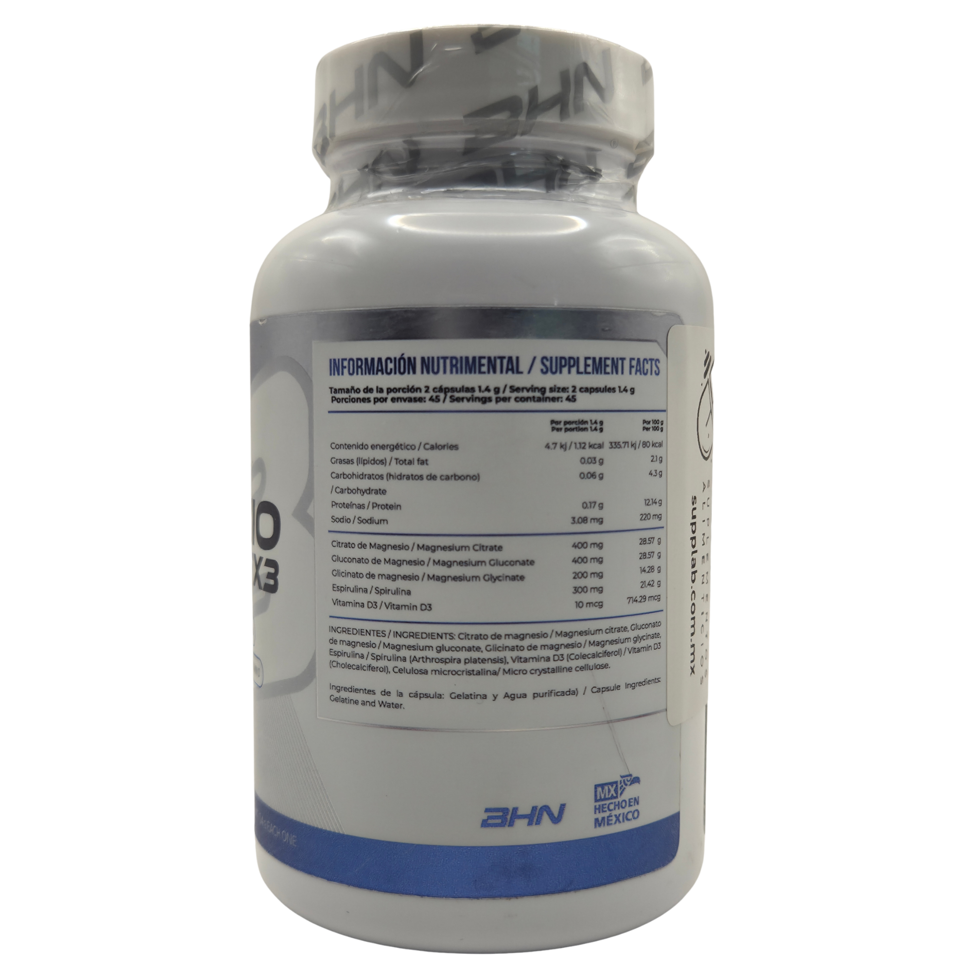 MAGNESIO X3 BHN 90 CÁPSULAS - COMPLEJO TRIPLE DE MÁXIMA ABSORCIÓN