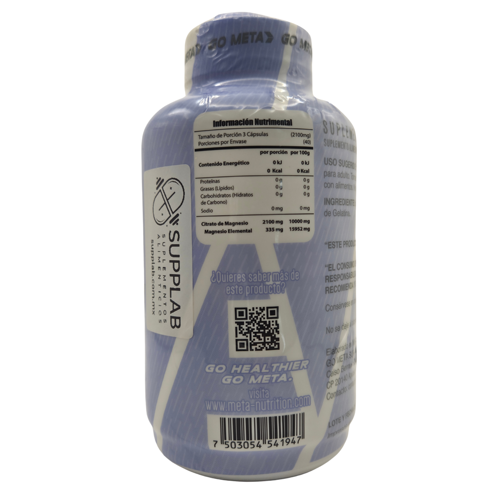 CITRATO DE MAGNESIO META NUTRITION - 120 CÁPSULAS - BIODISPONIBILIDAD Y BIENESTAR