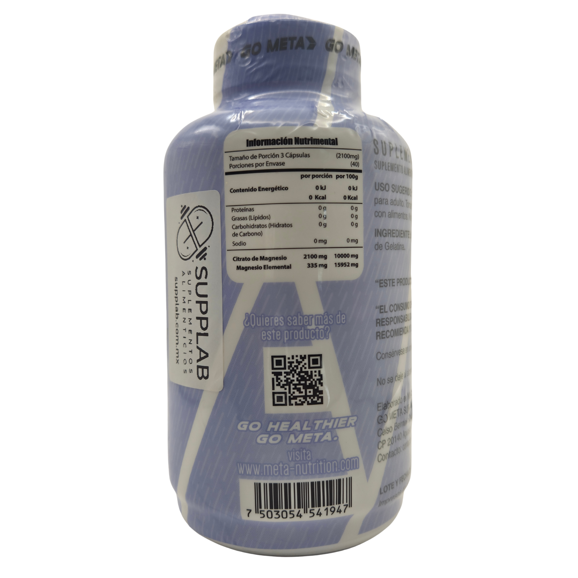 CITRATO DE MAGNESIO META NUTRITION - 120 CÁPSULAS - BIODISPONIBILIDAD Y BIENESTAR