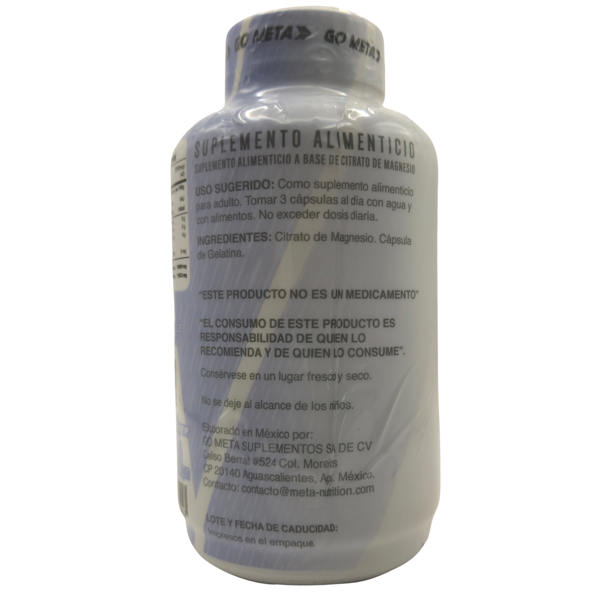 CITRATO DE MAGNESIO META NUTRITION - 120 CÁPSULAS - BIODISPONIBILIDAD Y BIENESTAR